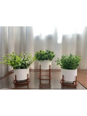 Kit 3 Vasos Cachepot Mini Decorativo Com Suporte Para Mini Cactos ou Suculentas ou Plantas Artificiais e Naturais