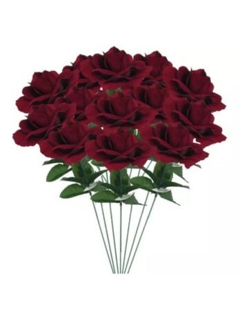 Kit 15 Rosas Aveludada Flor Artificial Vinho Decoração Luxo